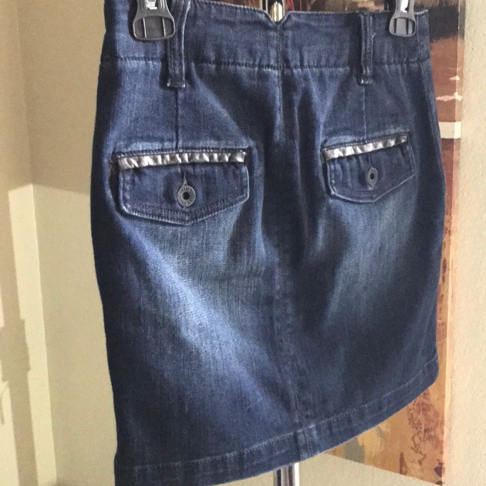 Denim mini with leather accents